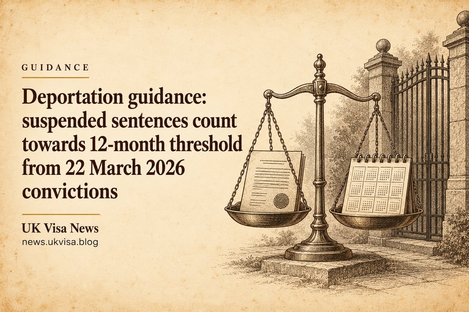 Deportation guidance: suspended sentences count towards 12-month threshold from 22 March 2026 convictions