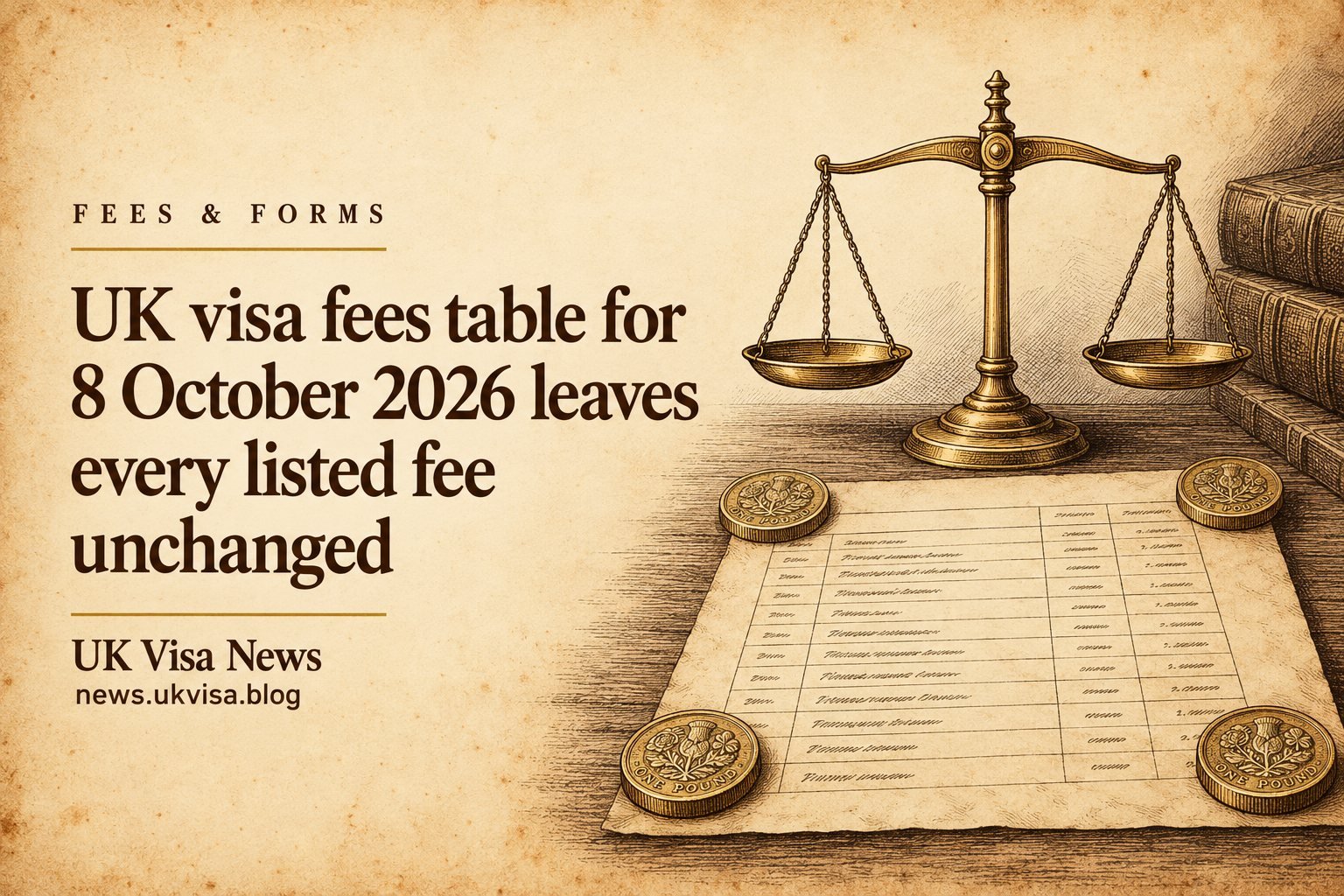 UK visa fees table for 8 October 2026 leaves every listed fee unchanged