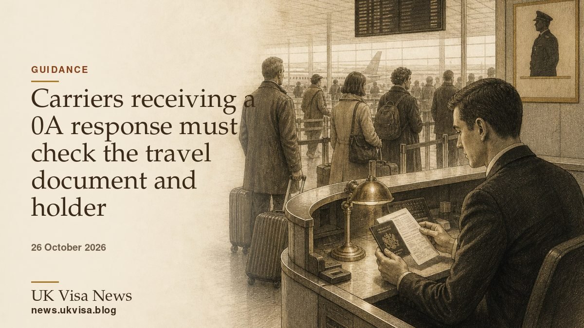 Carriers receiving a 0A response must check the travel document and holder