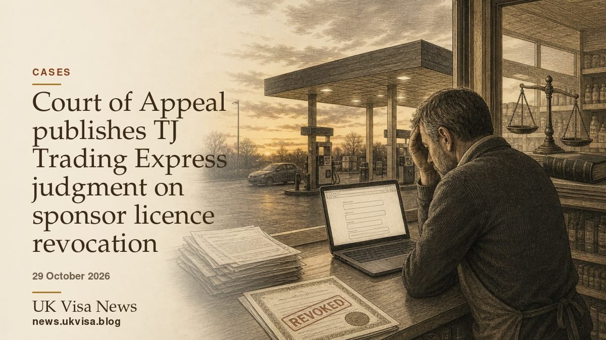 Court of Appeal publishes TJ Trading Express judgment on sponsor licence revocation